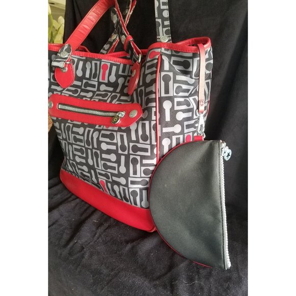 KIPLING MERCIER LARGE TOTE HB3247  BLACK RED GREY W/COIN PURSE - Picture 3 of 11